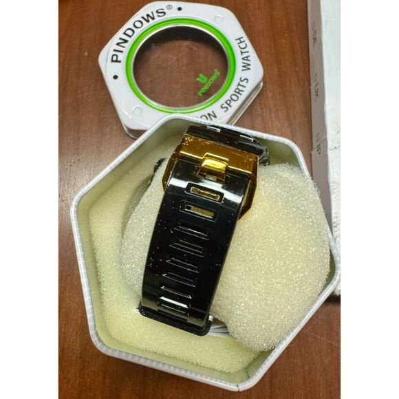 PINDOWS Men's 50M Waterproof Analog Digital LED Watch Gold/Black - Picture 2 of 5